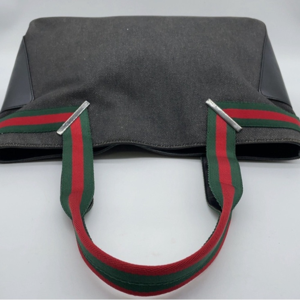 💯Gucci Black Denim Tote with Red and Green Straps Sherry Line EUC - Picture 4 of 13